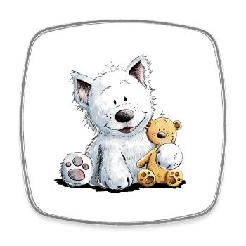 West Highland White Terrier with Soft Toy - Square fridge magnet - white - Front