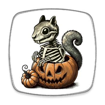 Skeleton squirrel motif in a pumpkin - Square fridge magnet - white - Front