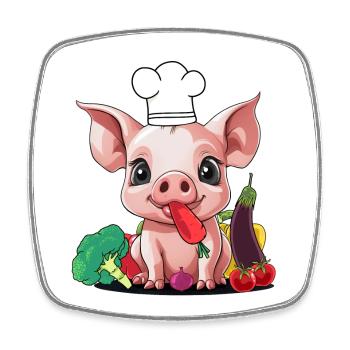 Schwein Gemüse Koch Köchin Köche kochen Ferkel - Viereckiger Kühlschrankmagnet - Weiß - Vorne