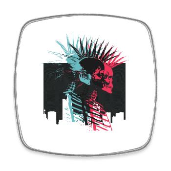 Neon Punk Rock Schädel City Skyline - Viereckiger Kühlschrankmagnet - Weiß - Vorne