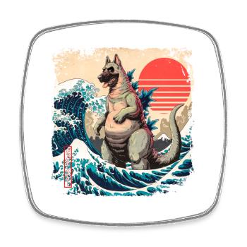 Funny Monster German Shepherd Dogzilla Anime Manga - Square fridge magnet - white - Front