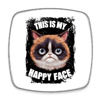 Funny Happy Face Kitten Kitty Cat Ironic Sarcasm. - Square fridge magnet - white - Front