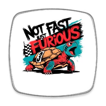 Not Fast but Furious Funny Race Angry Turtle - Square fridge magnet - white - Front