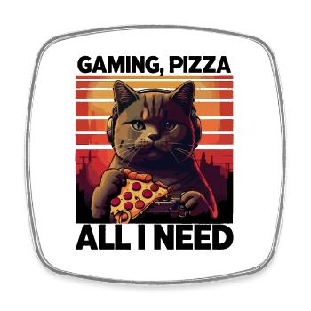Funny Cats Gaming Pizza Gamer Gamer Gaming - Square fridge magnet - white - Front