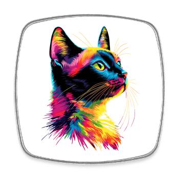 Katze Bunt Regenbogen Farben Popart Cat Mom Katzen - Viereckiger Kühlschrankmagnet - Weiß - Vorne
