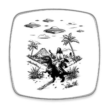 Jesus Dinosaur Meme Humor Religion Fantasy - Square fridge magnet - white - Front