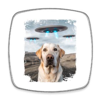 Labrador Retriever Dog Selfie with Alien UFOs. - Square fridge magnet - white - Front