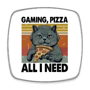 Funny Cats Gaming Pizza Gamer Gamer Gaming - Square fridge magnet - white - Front