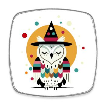 Magische Eule im Halloween-Stil mit Hexen Hut - Viereckiger Kühlschrankmagnet - Weiß - Vorne
