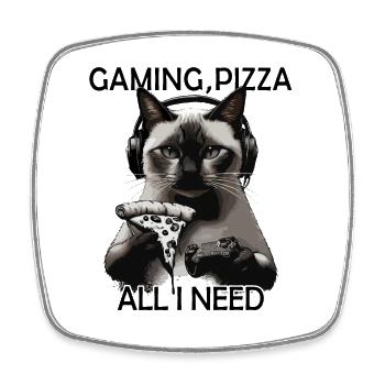 Funny Cats Gaming Pizza Gamer Gamer Gaming - Square fridge magnet - white - Front