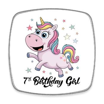 Unicorn 7th Birthday Girl - Square fridge magnet - white - Front