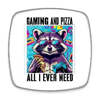 Funny Raccoon Gaming Pizza Gamer Gamer Gaming - Square fridge magnet - white - Front