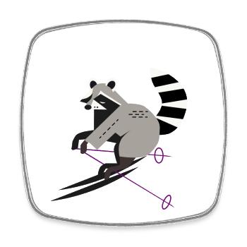 niedlicher Skifahrer-Waschbär–Spaßig und dynamisch - Viereckiger Kühlschrankmagnet - Weiß - Vorne