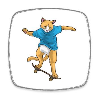 Chat Skater Skateboard - Magnet carré - blanc - Devant