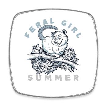 Feral Girl Summer Opossum Illustration - Square fridge magnet - white - Front