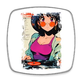 Anime DJ Mädchen mit Schallplatte - Viereckiger Kühlschrankmagnet - Weiß - Vorne