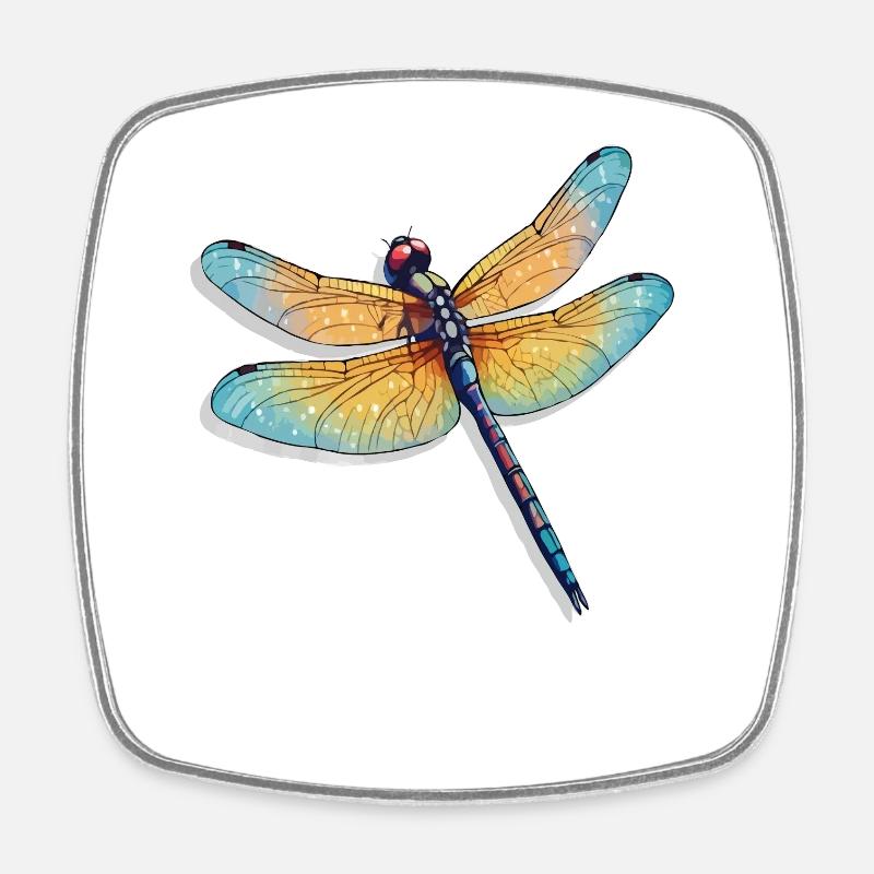 Colorful Dragonfly Illustration - Square fridge magnet - white