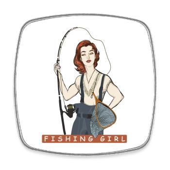 Fille pêche - Magnet carré - blanc - Devant