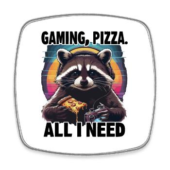 Funny Raccoon Gaming Pizza Gamer Gamer Gaming - Square fridge magnet - white - Front