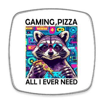 Funny Raccoon Gaming Pizza Gamer Gamer Gaming - Square fridge magnet - white - Front