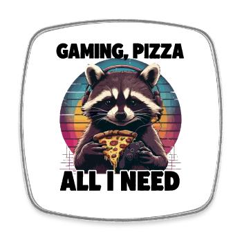 Funny Raccoon Gaming Pizza Gamer Gamer Gaming - Square fridge magnet - white - Front