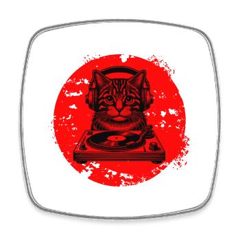 DJ Katze - Viereckiger Kühlschrankmagnet - Weiß - Vorne