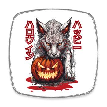 Luchs (Happy Halloween [jap.]) - Viereckiger Kühlschrankmagnet - Weiß - Vorne