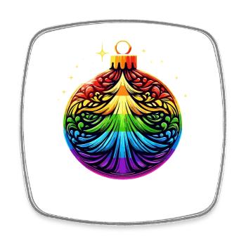 Rainbow Christmas Ball with Christmas Tree Ornament - Square fridge magnet - white - Front