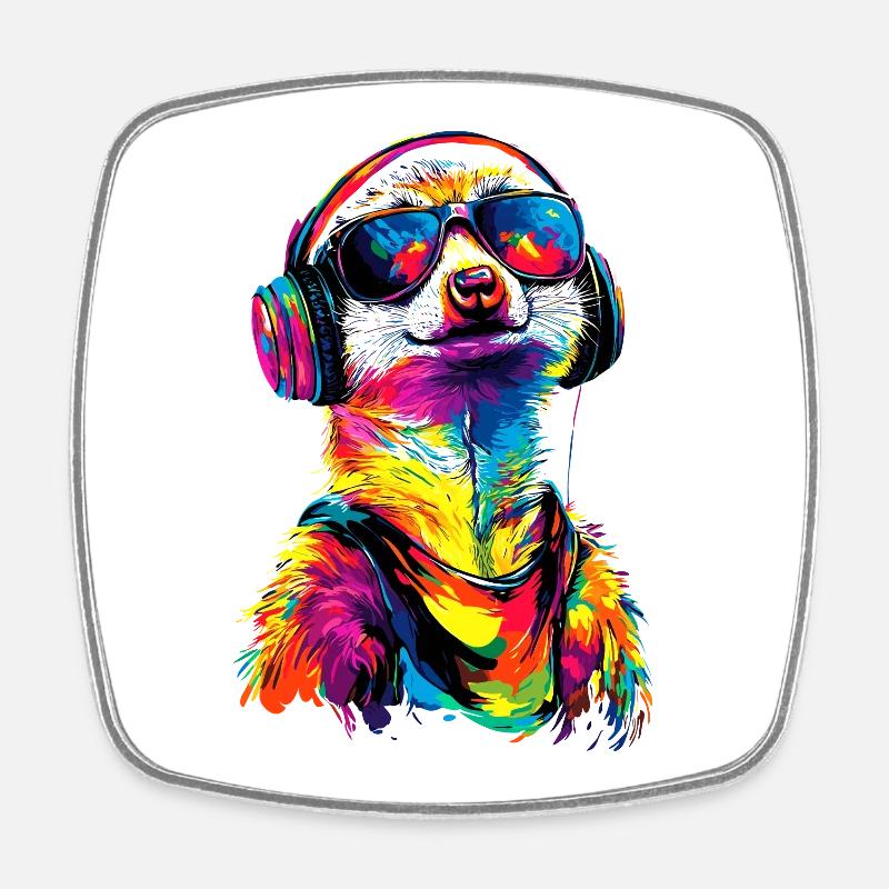 Erdmännchen Sonnenbrille Bunt Süßes Erdmännchen - Viereckiger Kühlschrankmagnet - Weiß