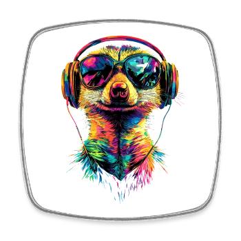 Meerkat Sunglasses Colorful Cute Meerkat - Square fridge magnet - white - Front