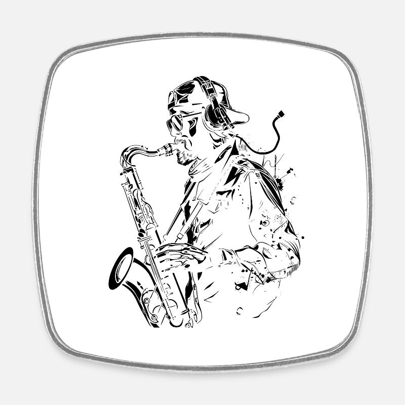 Saxophonist Grafik - Viereckiger Kühlschrankmagnet - Weiß