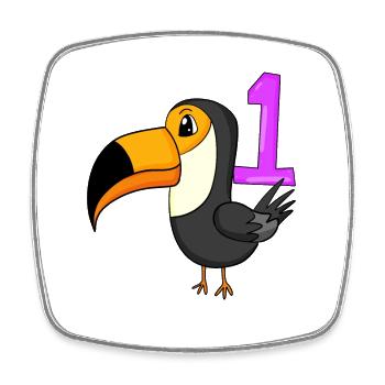Zahl 1 Nummer Eins - Tukane Vogel Motiv - Viereckiger Kühlschrankmagnet - Weiß - Vorne