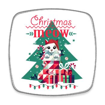 Chat espiègle en bas - Style de Noël laid - Magnet carré - blanc - Devant