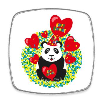 Panda mit roten Luftballons und Konfetti. - Viereckiger Kühlschrankmagnet - Weiß - Vorne