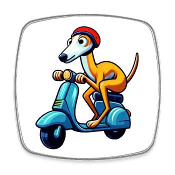 Playful dog on scooter design - Square fridge magnet - white - Front