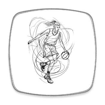 Basketball Girl Line Drawing - Square fridge magnet - white - Front