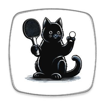 Tennis de table chat ping-pong chat noir Tenue de papa - Magnet carré - blanc - Devant