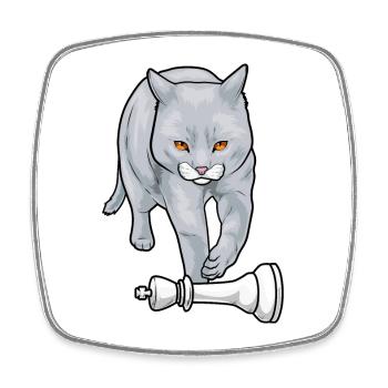 Chat Chess Piece King Chess - Magnet carré - blanc - Devant
