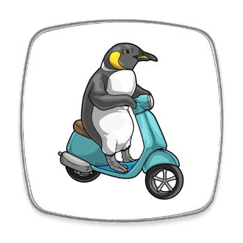 Pinguin Motorroller - Viereckiger Kühlschrankmagnet - Weiß - Vorne