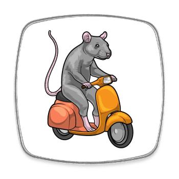 Ratte Motorroller - Viereckiger Kühlschrankmagnet - Weiß - Vorne