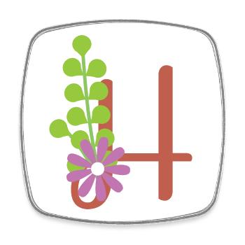Eleganter Buchstabe 'H' mit Blumen - Viereckiger Kühlschrankmagnet - Weiß - Vorne