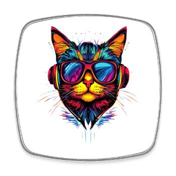 Katze Sonnenbrille Kopfhörer Musik Bunt DJ Katzen - Viereckiger Kühlschrankmagnet - Weiß - Vorne