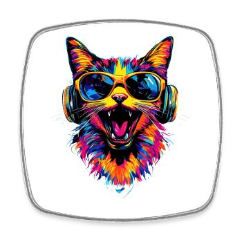 Chat Lunettes de soleil Casque Musique Coloré DJ Chats - Magnet carré - blanc - Devant
