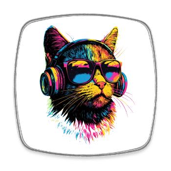 Katze Sonnenbrille Kopfhörer Musik Bunt DJ Katzen - Viereckiger Kühlschrankmagnet - Weiß - Vorne