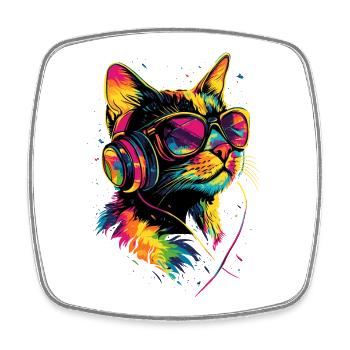 Katze Sonnenbrille Kopfhörer Musik Bunt DJ Katzen - Viereckiger Kühlschrankmagnet - Weiß - Vorne