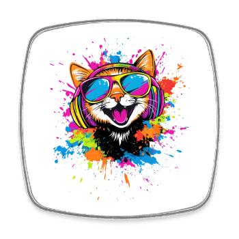Chat Lunettes de soleil Casque Musique Coloré DJ Chats - Magnet carré - blanc - Devant