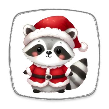 Waschbär in Santa-Kostüm – Süßes Weihnachtsmotiv - Viereckiger Kühlschrankmagnet - Weiß - Vorne