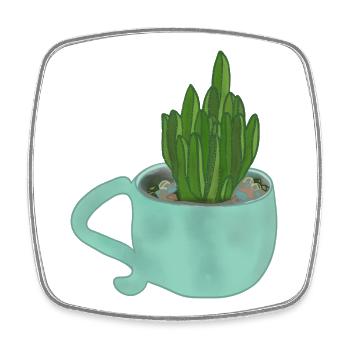 Une tasse avec une plante succulente - Magnet carré - blanc - Devant
