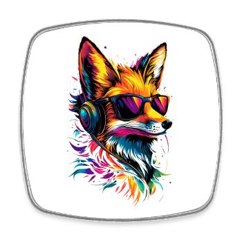 Fuchs DJ Kopfhörer Bunt Regenbogen Musik Füchse - Viereckiger Kühlschrankmagnet - Weiß - Vorne