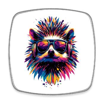 Igel Popart Kopfhörer Sonnenbrille Bunt Süßer Igel - Viereckiger Kühlschrankmagnet - Weiß - Vorne